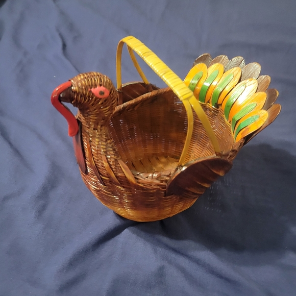 Vintage Wicker Rattan Turkey Basket Thanksgiving Decor Center Piece - Picture 1 of 6